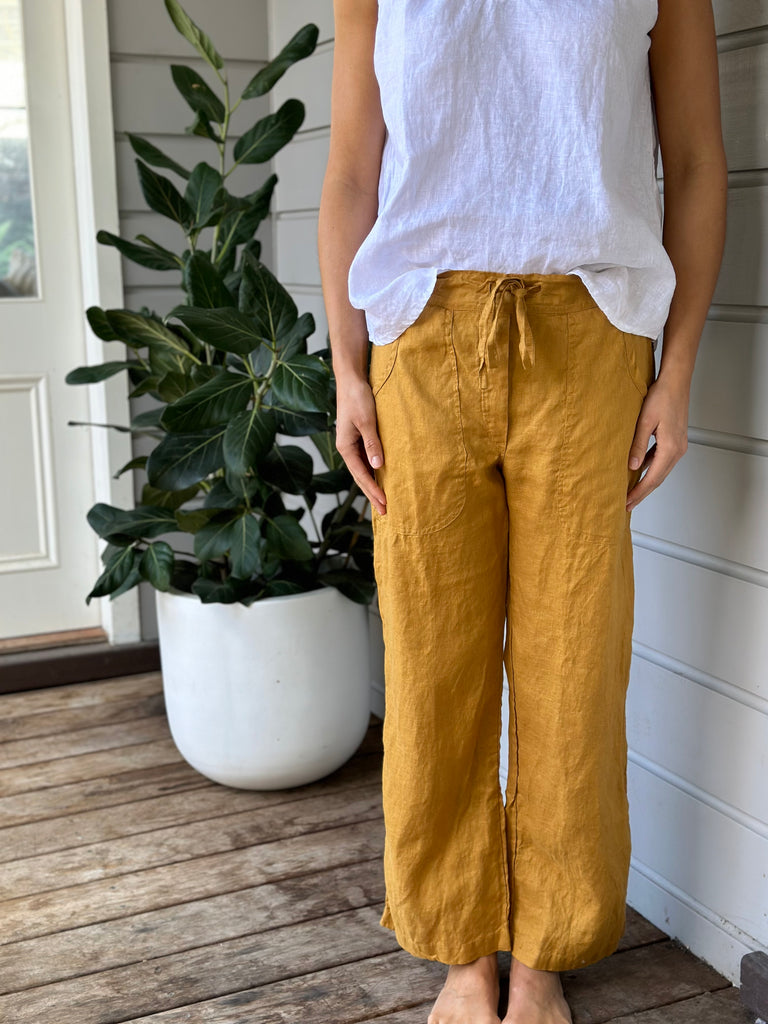 fleur straight leg pants - turmeric linen Apparel