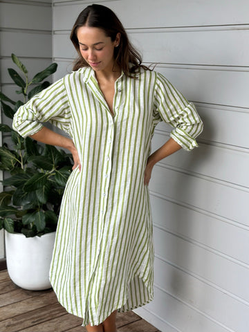 elena shirtdress - avocado stripe Apparel  