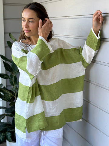 avril top - big avocado stripe linen Apparel  