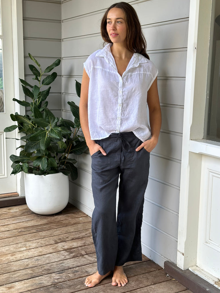 fleur straight leg pants - charcoal linen Apparel