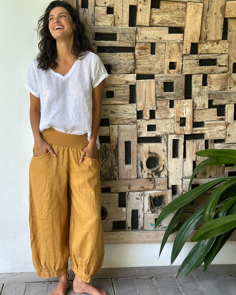 jackie pant-turmeric linen Apparel  