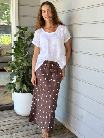 anthea skirt - chocolate spot linen Apparel