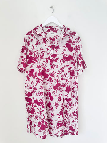 petra dress - big fuschia flower linen Apparel