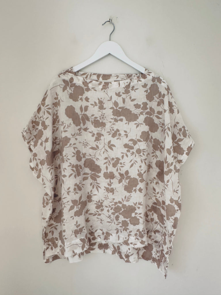 sammy top - big natural flower linen Apparel