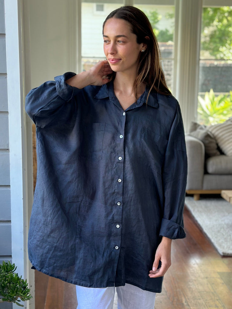 aiden oversized shirt - charcoal linen Apparel  