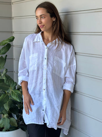 aiden oversized shirt -white linen Apparel  