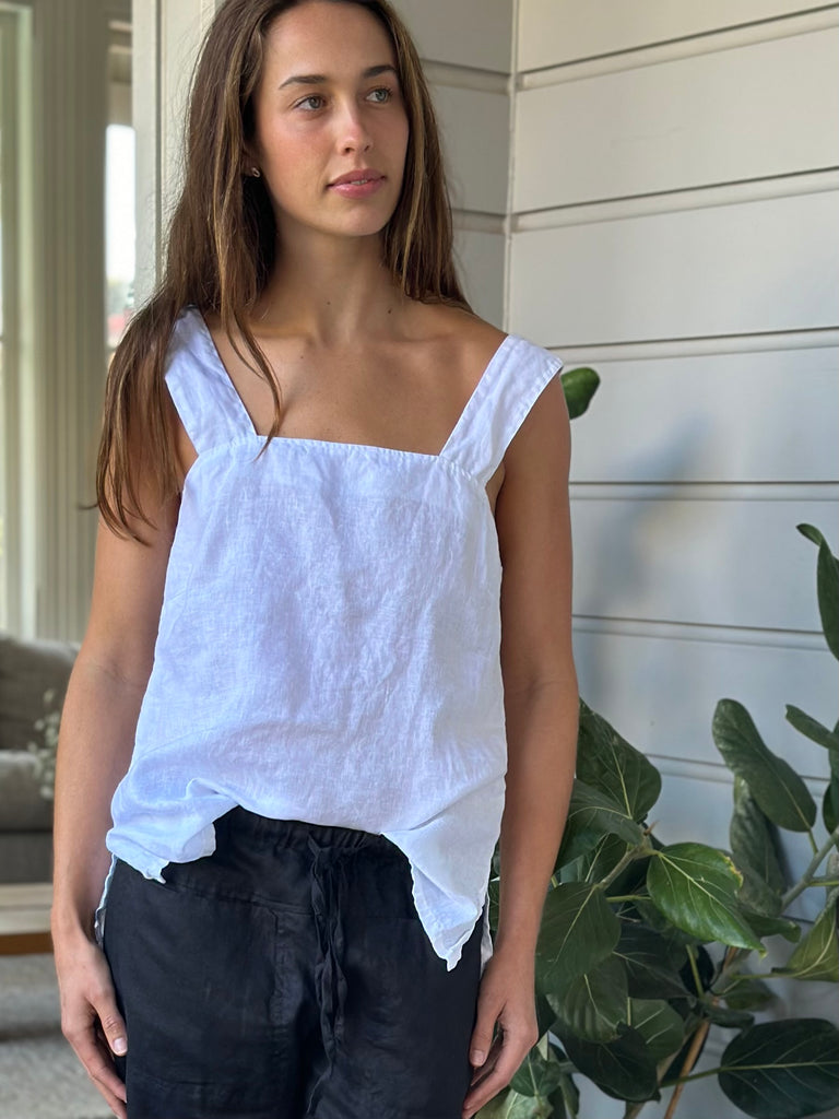 andrea tank - white linen Apparel  