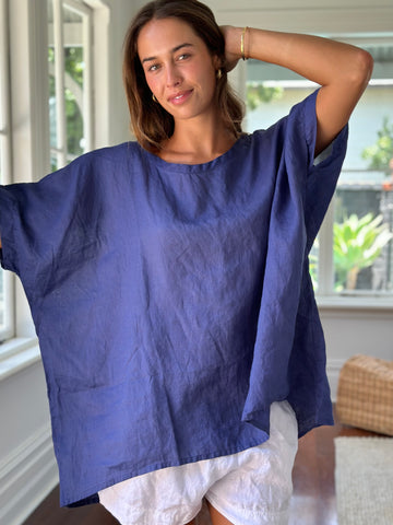 rachael top - blue dusk linen Apparel