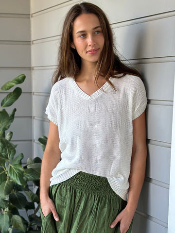 lara knit top - warm white cotton Apparel  