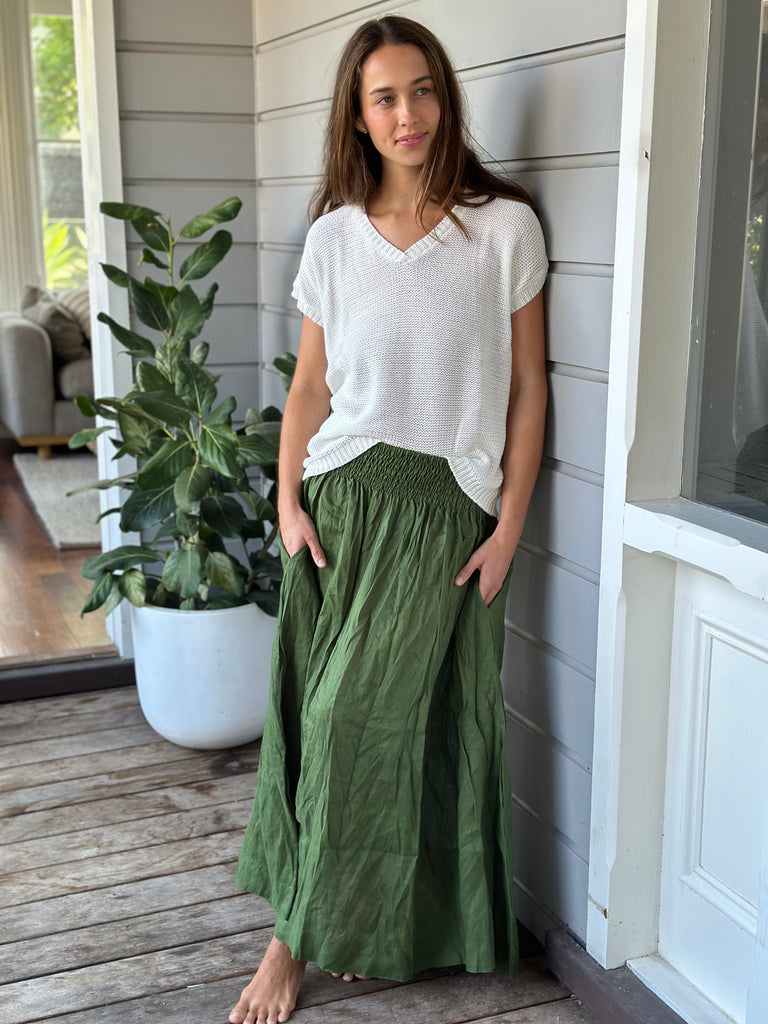 lulu skirt - moss linen Apparel  