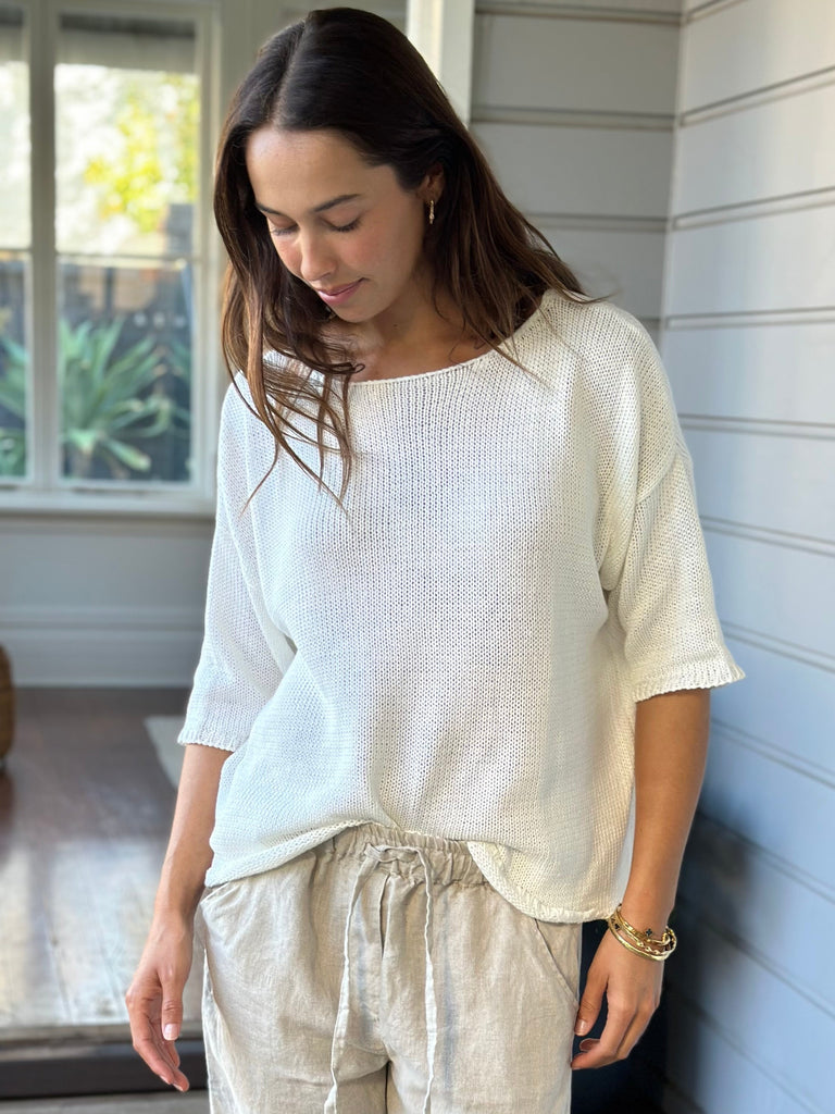 alex top - summer white cotton knit Apparel