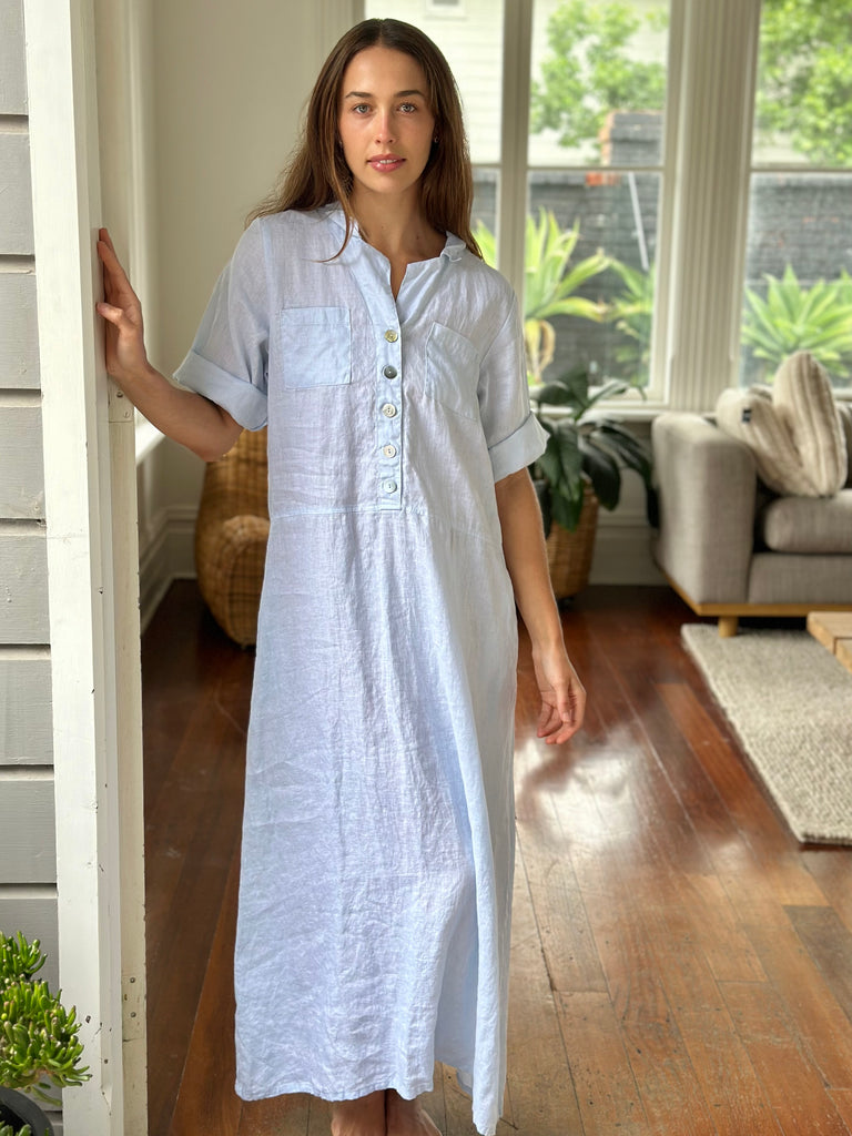 bridget dress - soft blue linen Apparel  