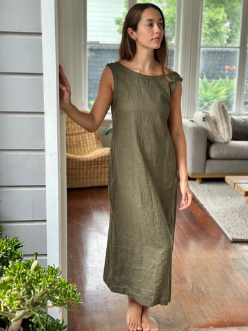 alisa dress - army linen dress  