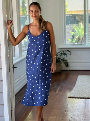 ashley dress - blue dusk spot dress