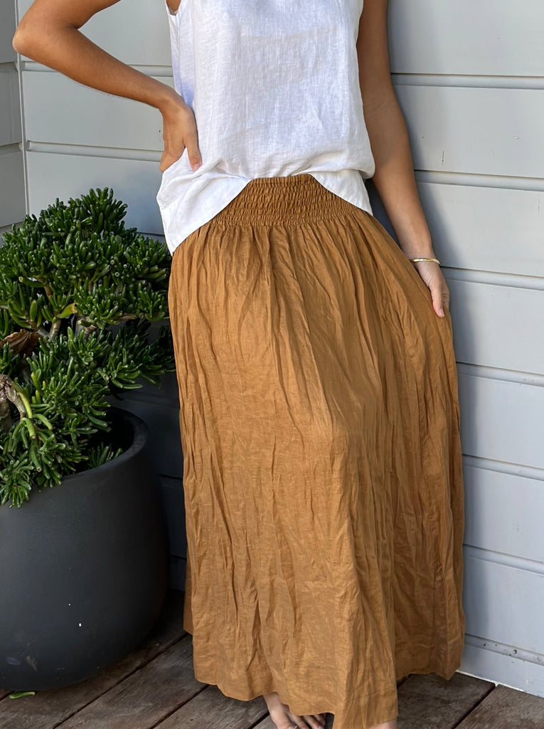 lulu skirt - caramel linen Apparel  