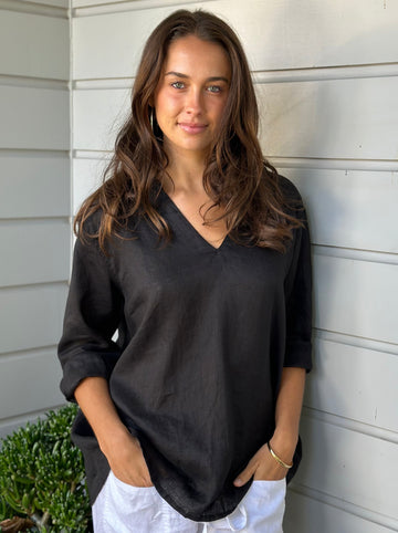 bianca top - black linen Apparel  