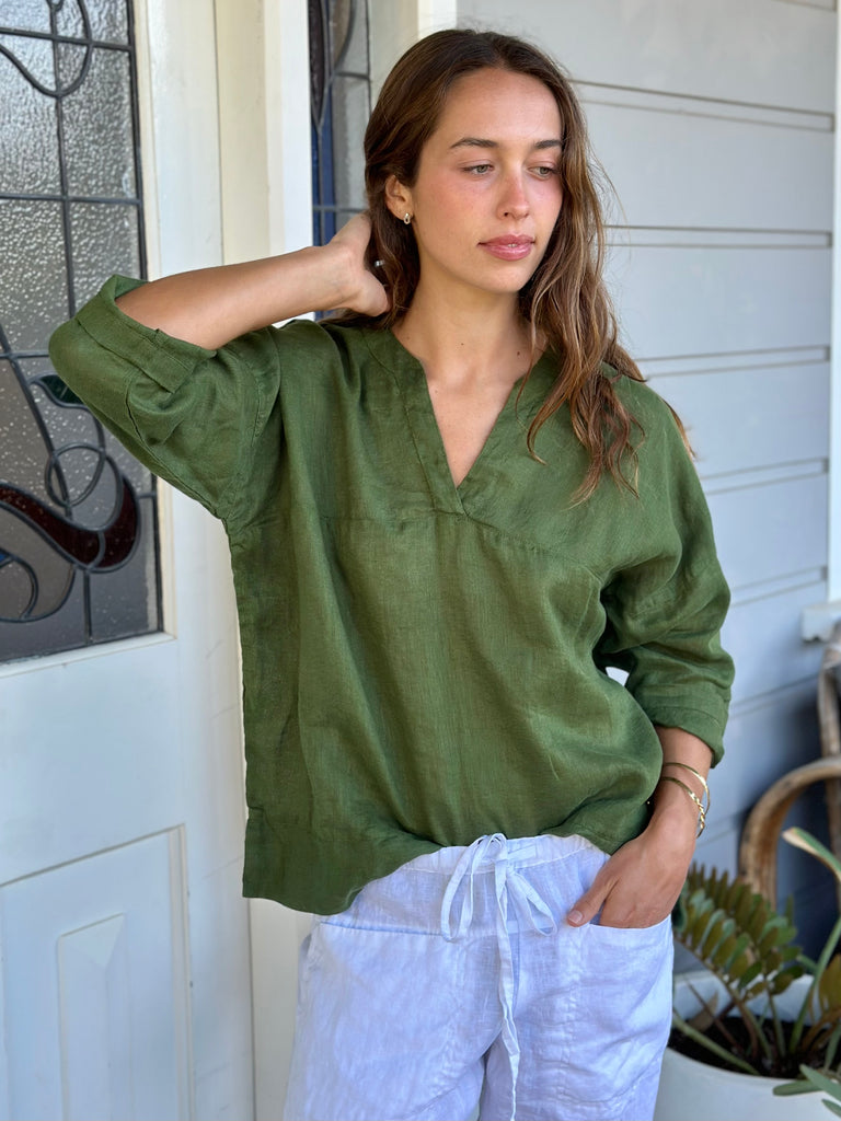 francis top - moss linen gauze Apparel