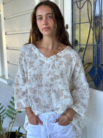 lydia top - big natural flower linen Apparel