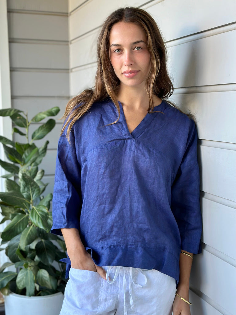 francis top - blue dusk linen Apparel