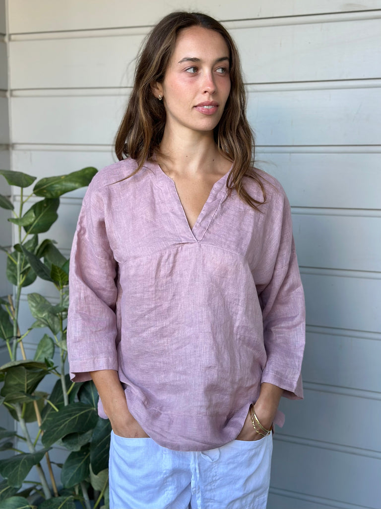 francis top - dusty rose linen Apparel