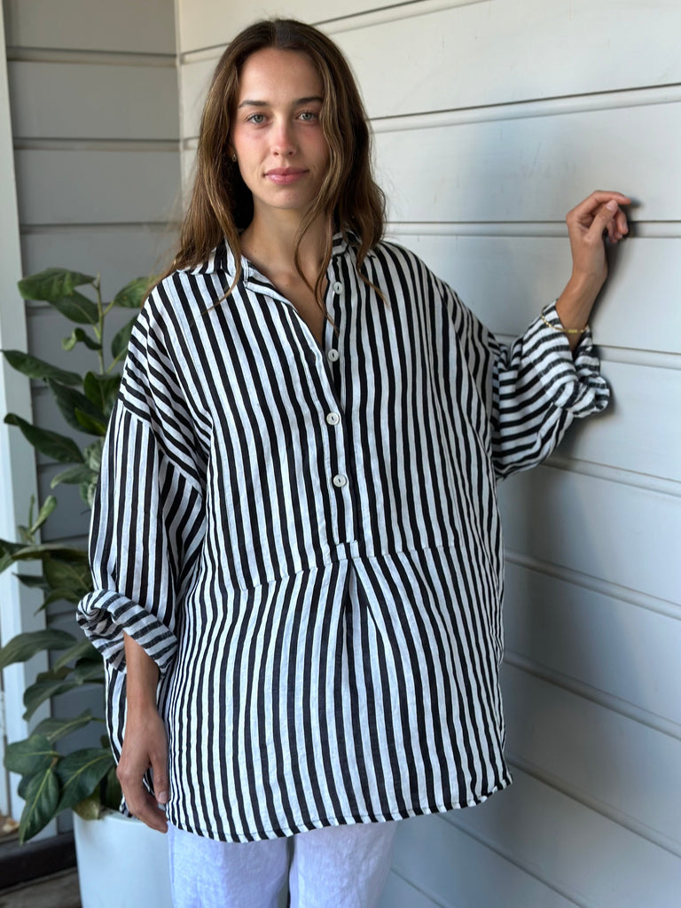 megan shirt - black stripe linen Apparel