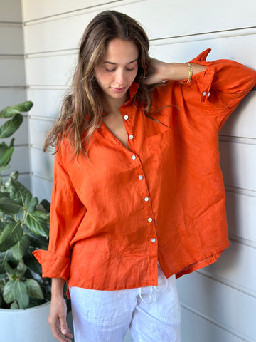 rosie shirt - burnt orange linen Apparel