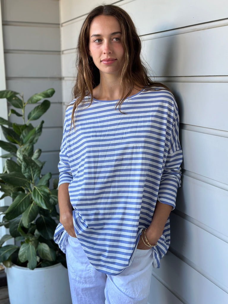 estella top - cornflower stripe cotton knit Apparel