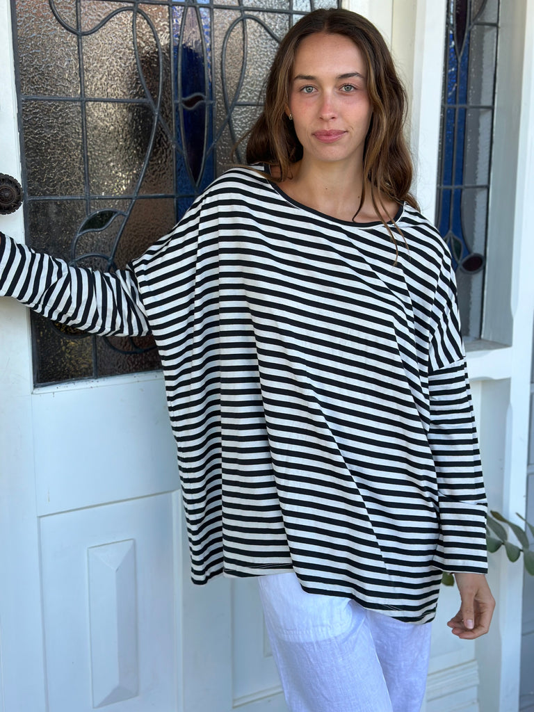 estella top - black stripe cotton knit Apparel