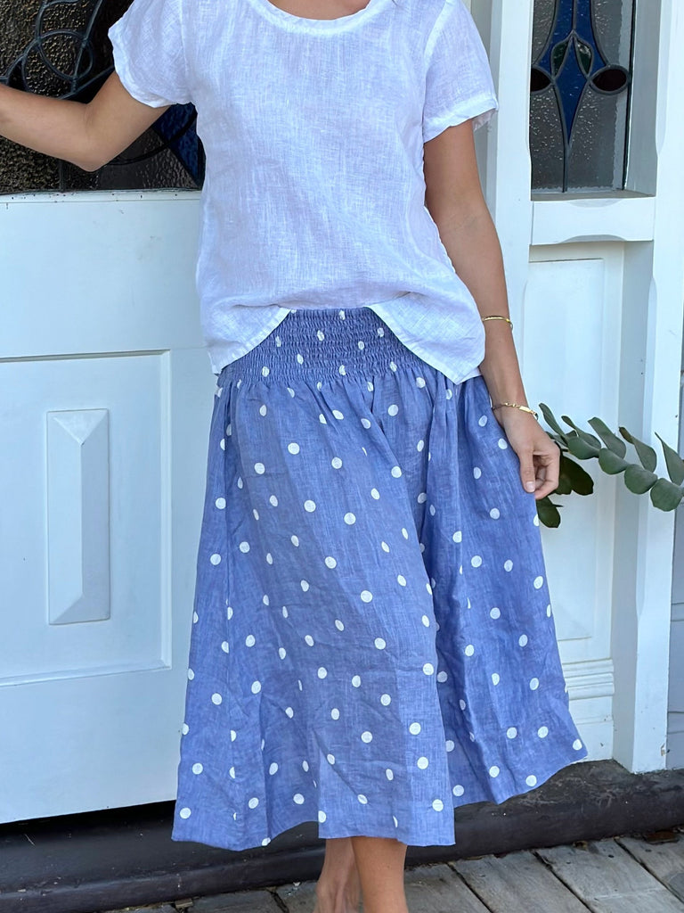 lola skirt - cornflower spot linen Apparel