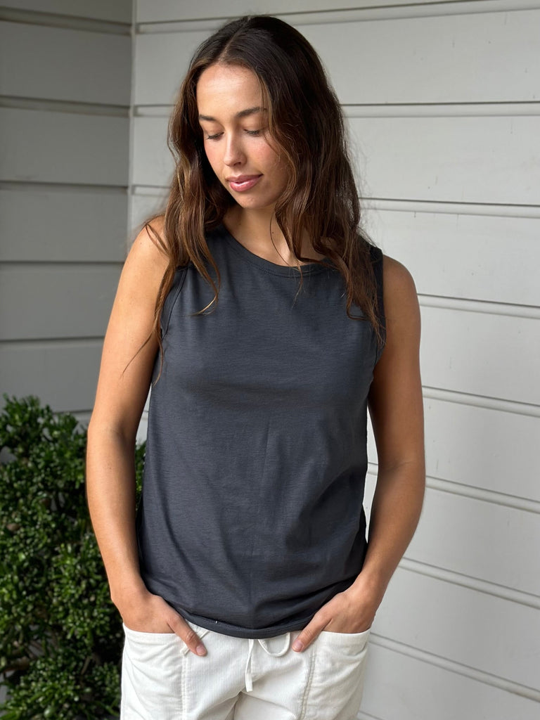 vera tank - charcoal cotton Apparel  