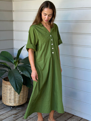 bridget dress - moss cotton Apparel