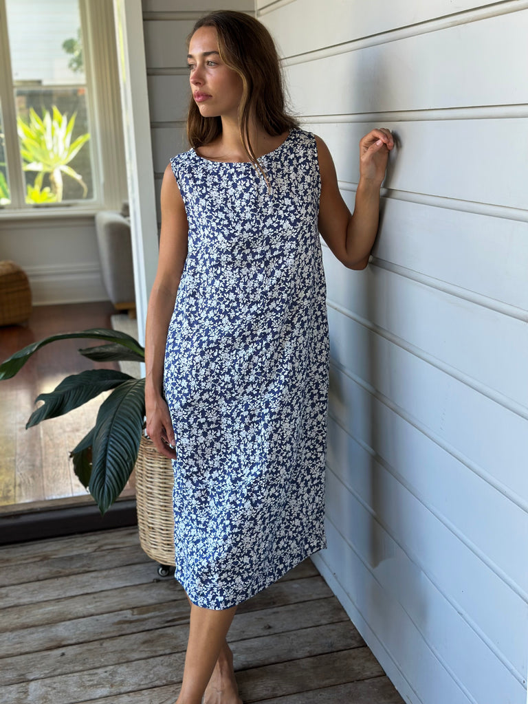 ariana dress - blue dusk floral linen Apparel