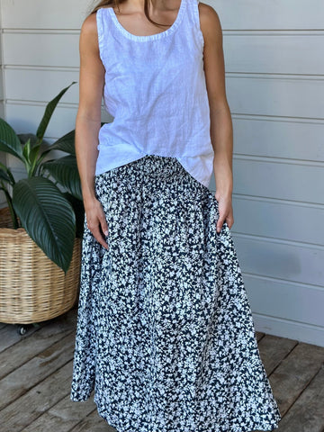 lulu skirt - navy floral linen Apparel