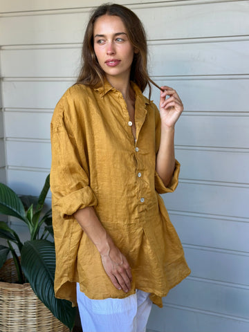 megan shirt - turmeric linen Apparel