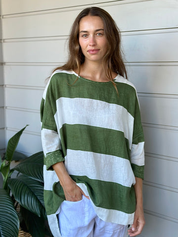 hunter top - big moss stripe linen Apparel