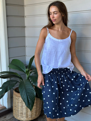 zoe skirt - navy spot linen Apparel