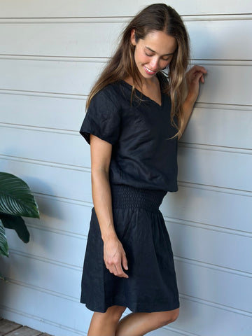 ellie dress-black linen Apparel