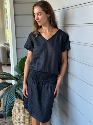 ellie dress-black linen Apparel