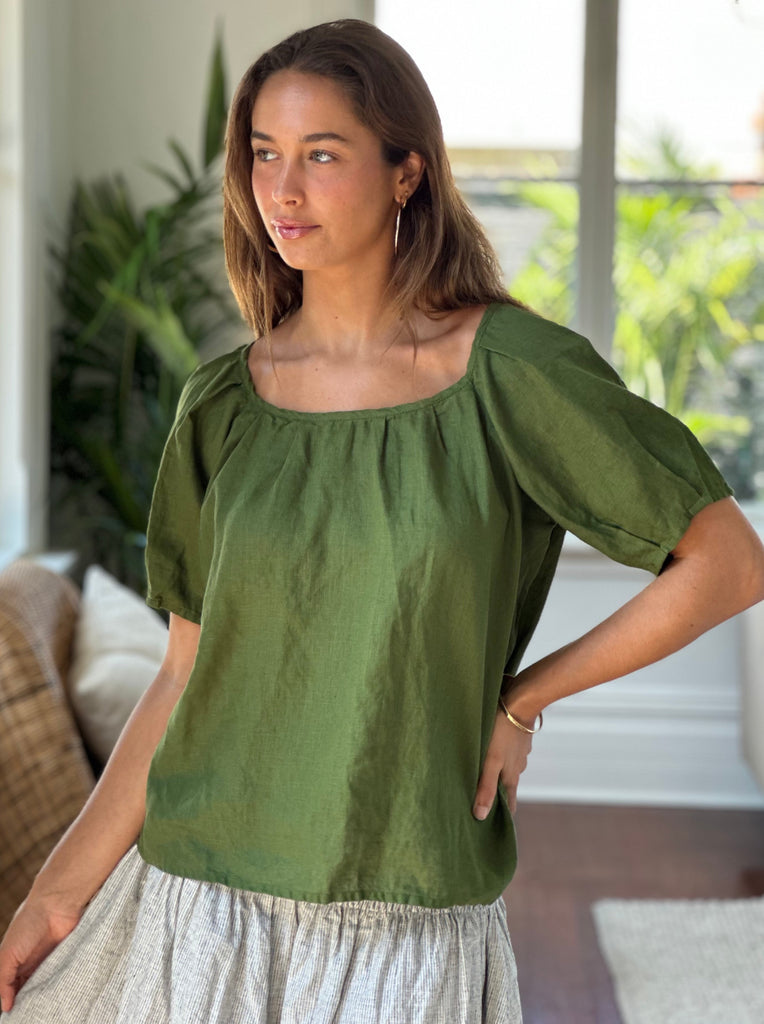 ari top - moss linen Apparel  