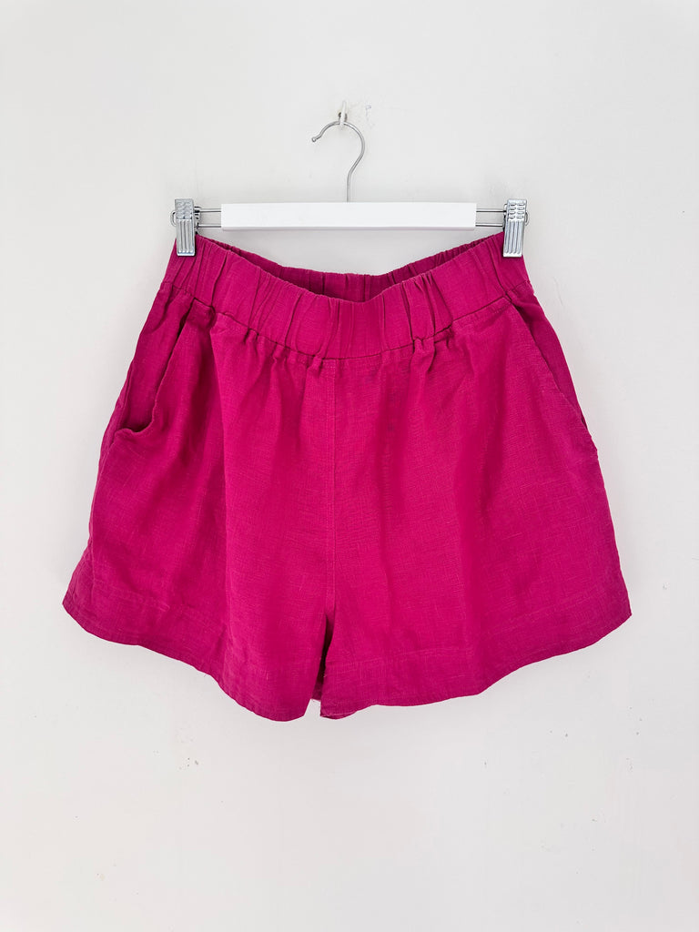 abbey shirt-fuschia linen Apparel