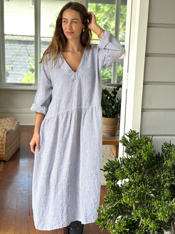 paige dress - fine grey stripe linen Apparel  