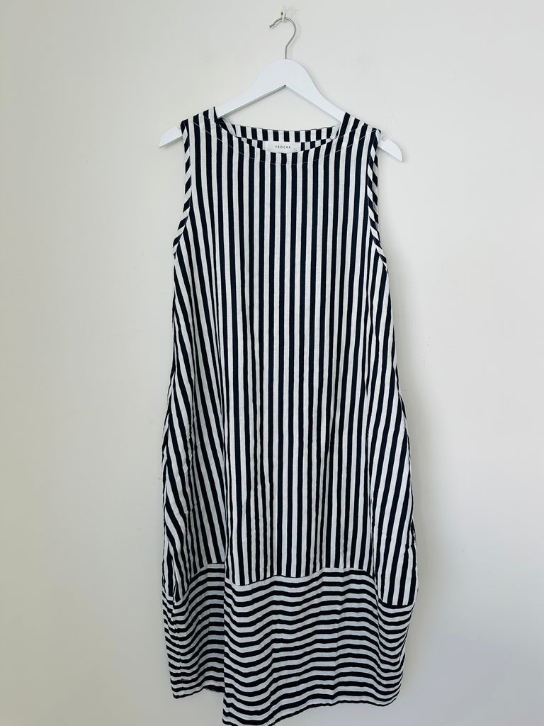 adele dress - small navy stripe linen Apparel