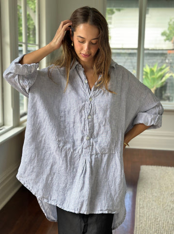 megan shirt - fine grey stripe linen Apparel  