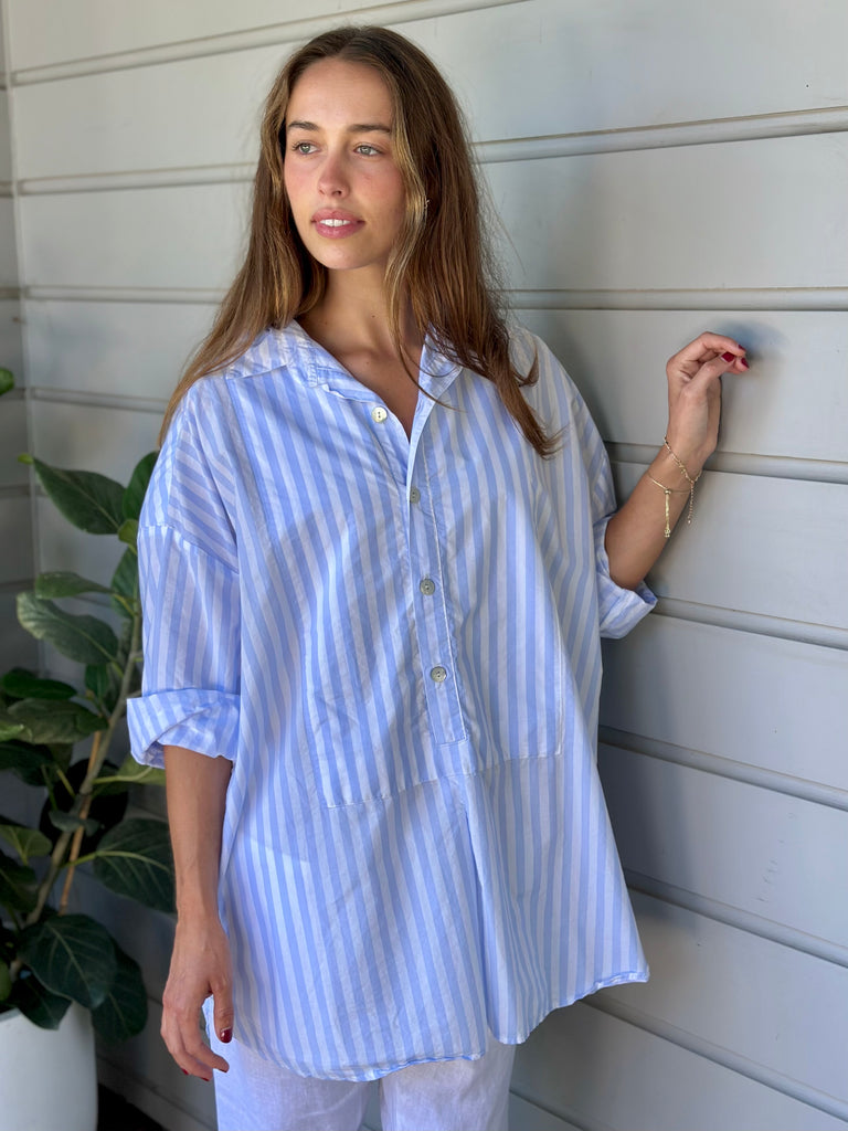 megan shirt-soft blue stripe cotton Apparel