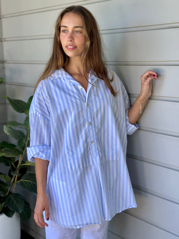 megan shirt-soft blue stripe cotton Apparel