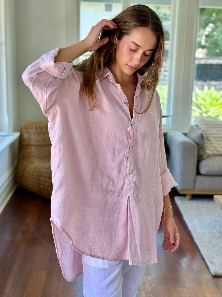 megan shirt - dusty pink linen Apparel