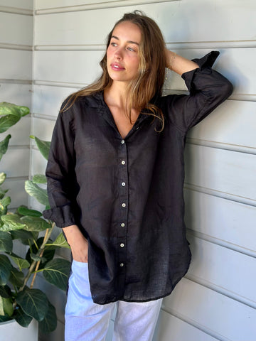 skyla shirt - black linen Apparel