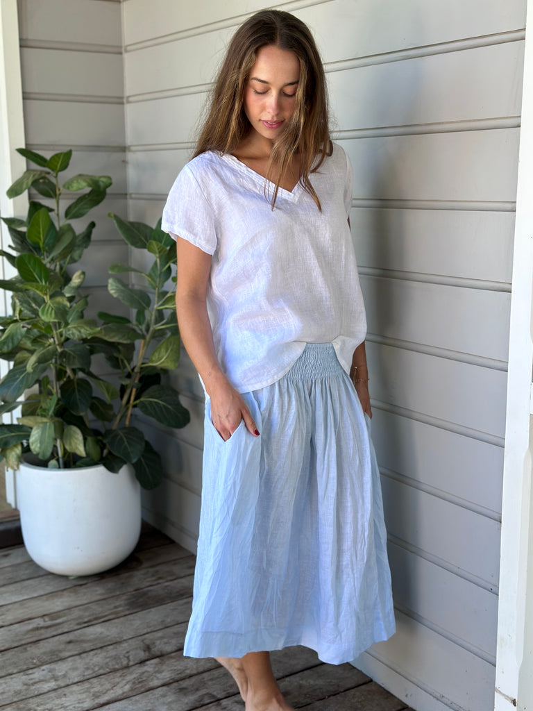 lola skirt - soft blue linen Apparel