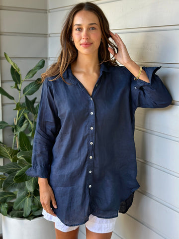 skyla shirt - navy linen Apparel  