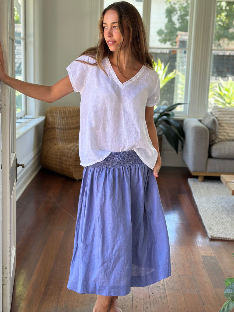 lola skirt-cornflower linen Apparel